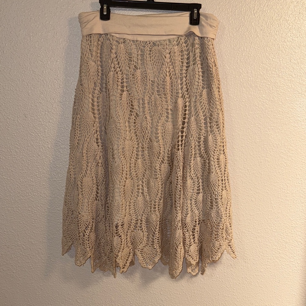 Dialogue Beige Lace Midi Skirt